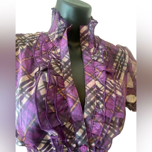 Lucy & Company purple plaid sheer top size M NWT / juniors / business casual - Picture 2 of 8